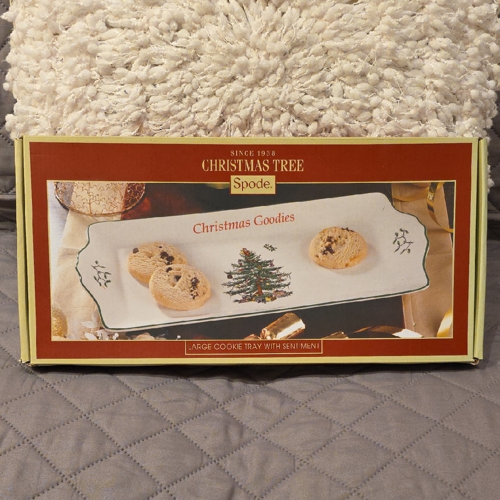Spode Christmas Tree Large Cookie Tray "Christmas Goodies" Sentiment